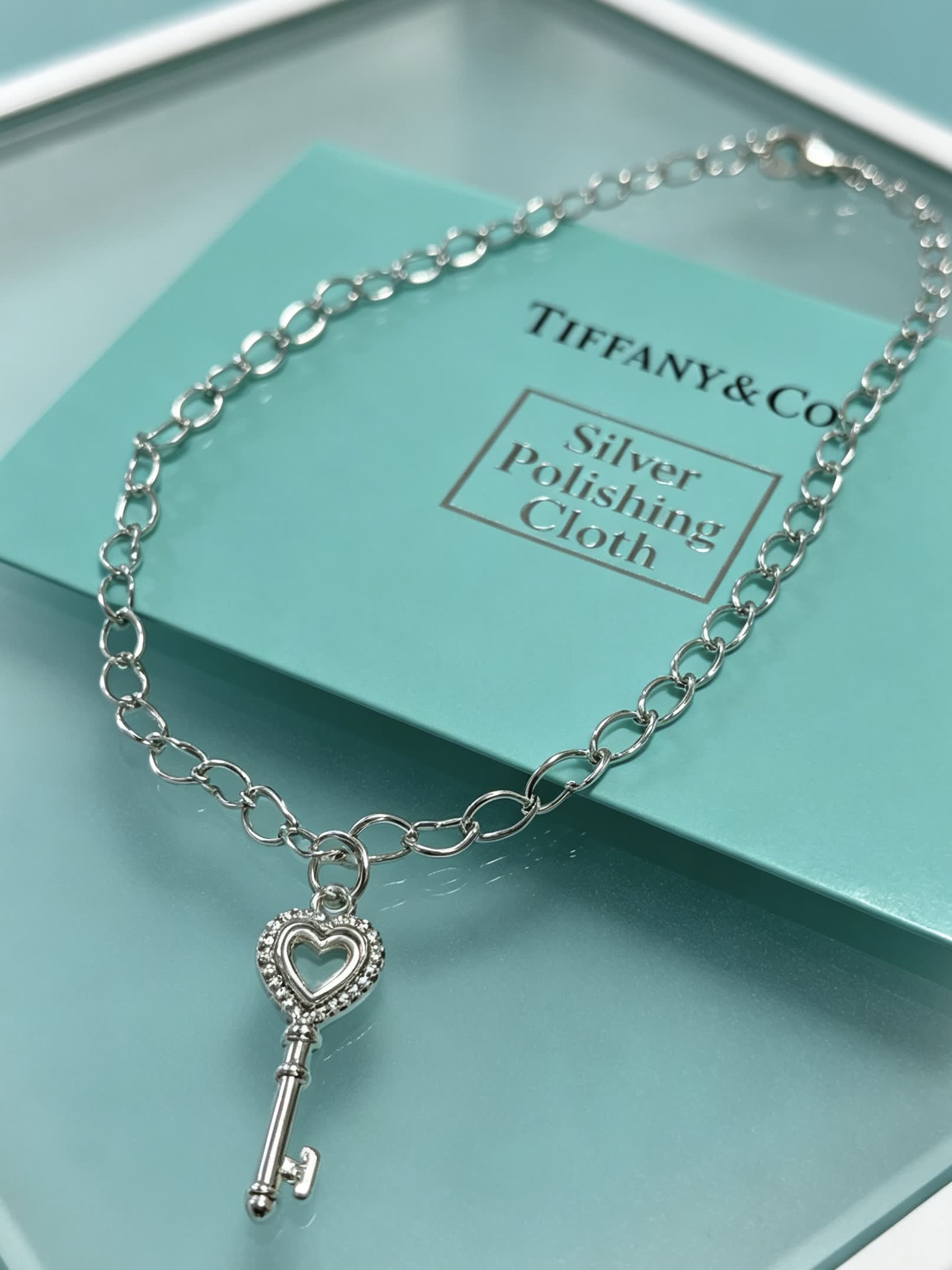 Tiffany & Co. Sterling Silver Heart Key Charm Bracelet